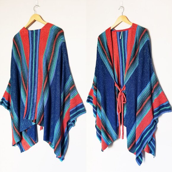 Free People In a Moment Poncho Ruana OS Sparkle Striped Knit Cardigan Boho $198 - Picture 16 of 16